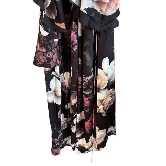 City Chic Maxi Grandi Flora Dress 18 Flowy Cold-Shoulder HiLo Zip Rose Graphic - Picture 7 of 8
